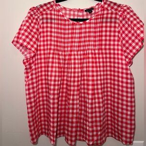 ANN TAYLOR | NEW Gingham Red and White Flounce Vintage Top Flutter Sleeve Blouse